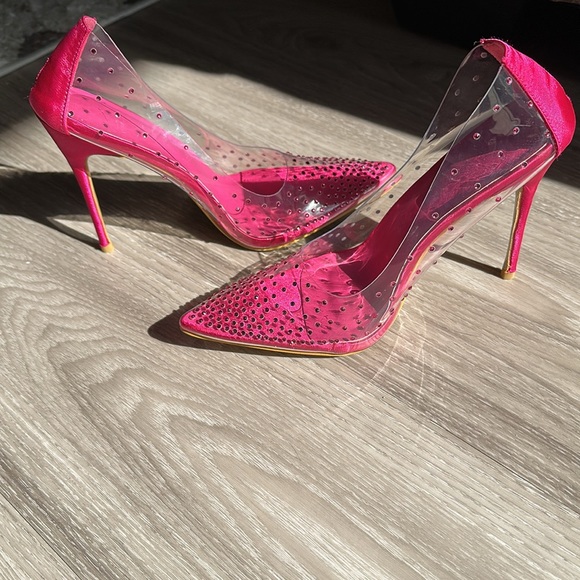 Hot Pink Cocktail Stiletto High Heel Point Toe Rhinestone Slip On Shoes - Picture 3 of 7